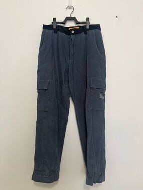 Men's Dark Blue Corduroy Cargo Pants with Side Pockets